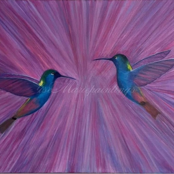 Vibrant Hummingbirds Acrylic Painting Original by Artist Lise Marie - Picture 1 of 1